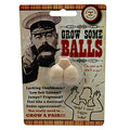 Product packaging with a humorous message and illustration of a man with a mustache.