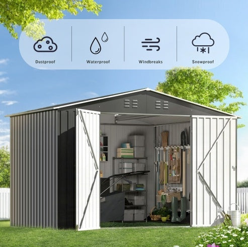 Outdoor Sheds 6FT X 8FT   Outdoor Storage Clearance, Metal Anti-Corrosion Utility Tool House With Lockable Door   Shutter Vents, Waterproof Storage Garden Shed For Lawn Patio