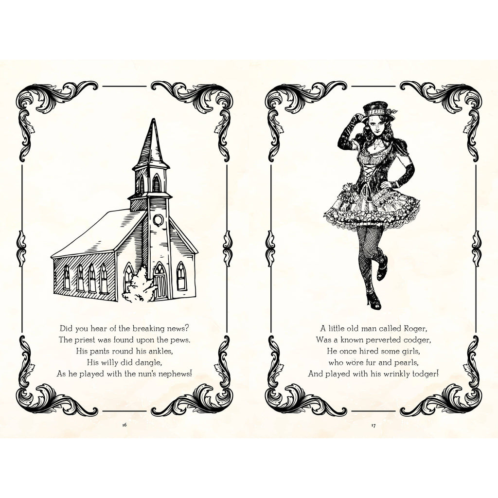 Illustration of a church and a woman in a dress with text on a white background