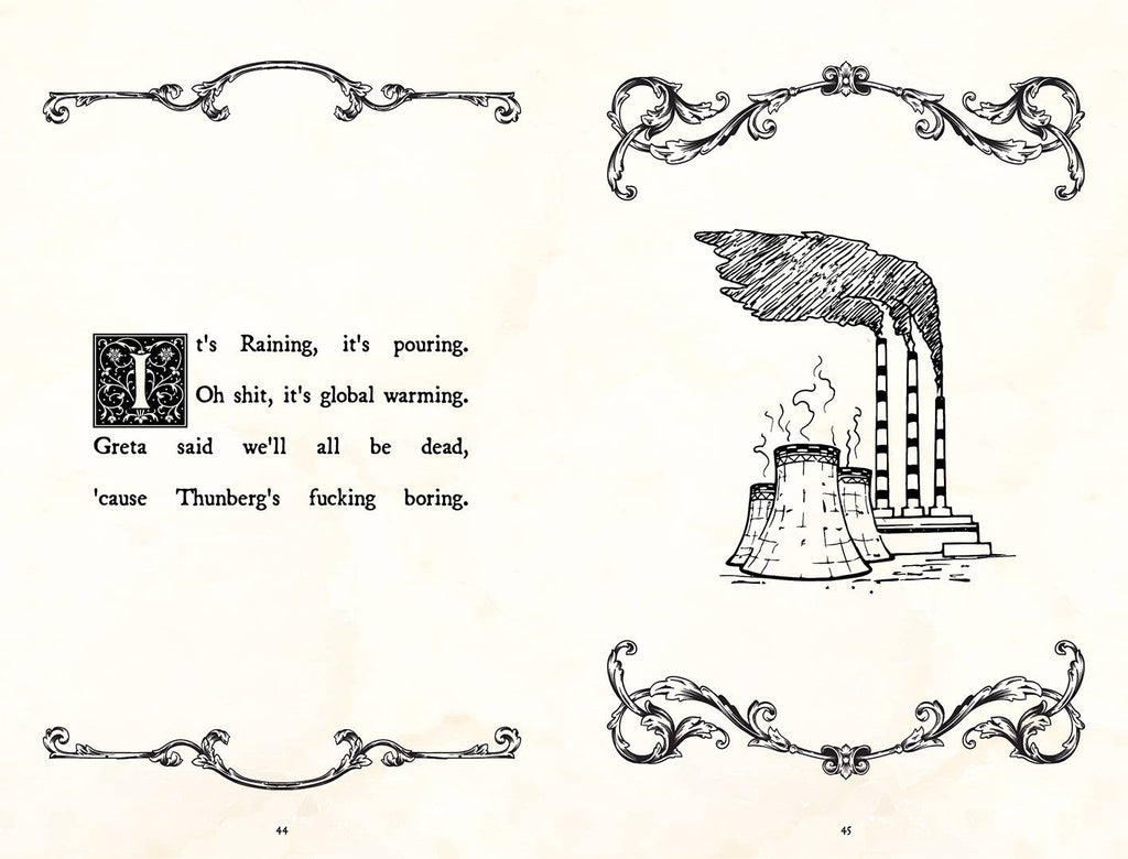 Illustration of a factory with text on a decorative page
