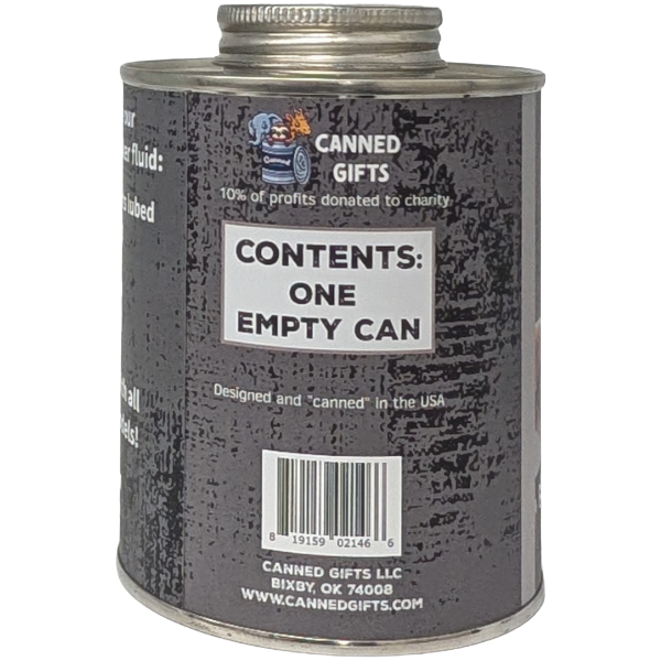 Empty can labeled 'Canned Gifts' with a gray textured design.