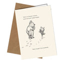 Greeting card with cartoon characters and text on a white background