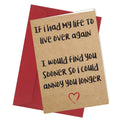 Card with humorous message on kraft paper with red envelope