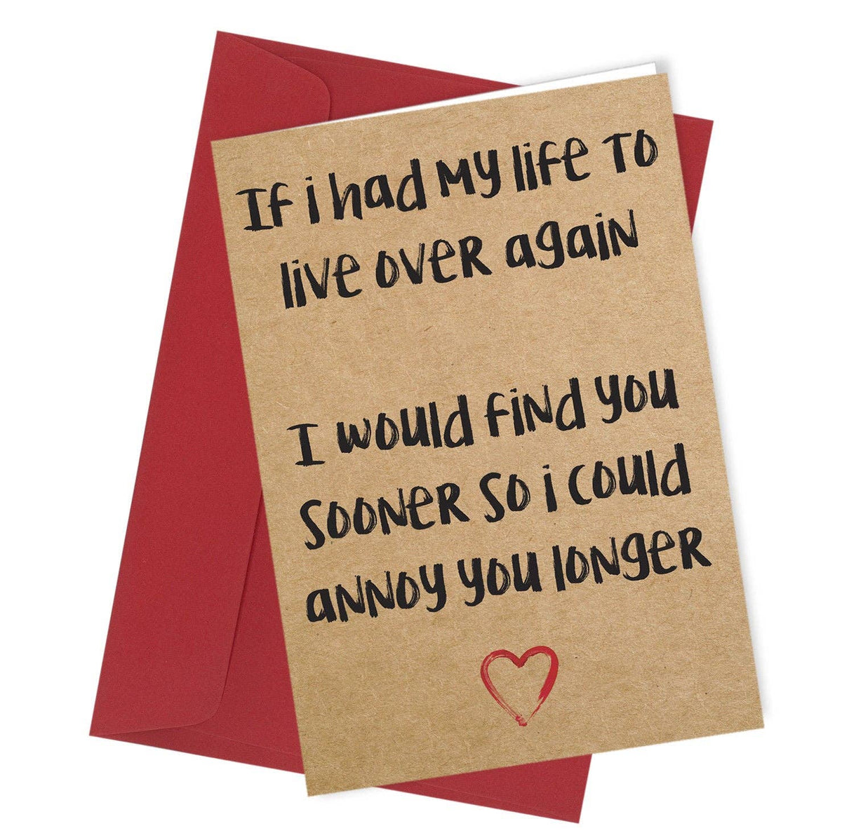 Card with humorous message on kraft paper with red envelope