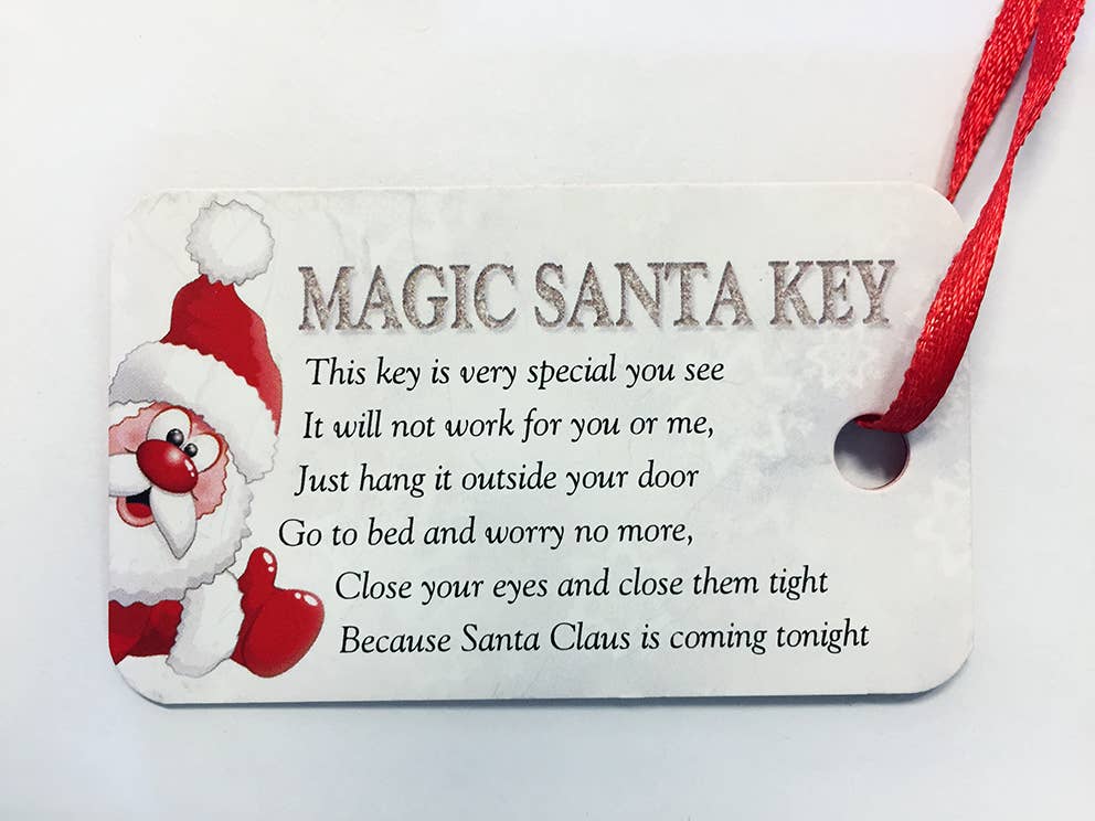 Decorative keychain with Santa Claus design and text on a white background