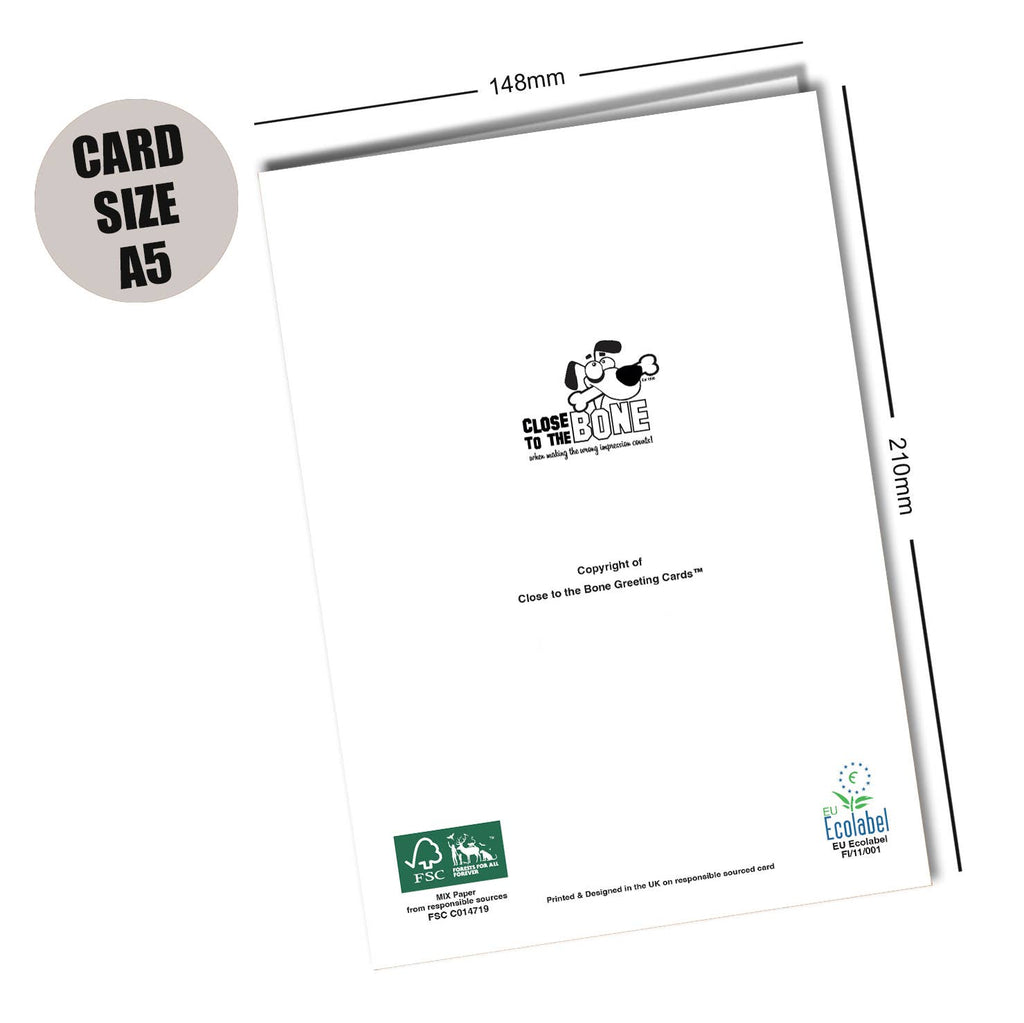 A5 size card with branding and dimensions on a white background
